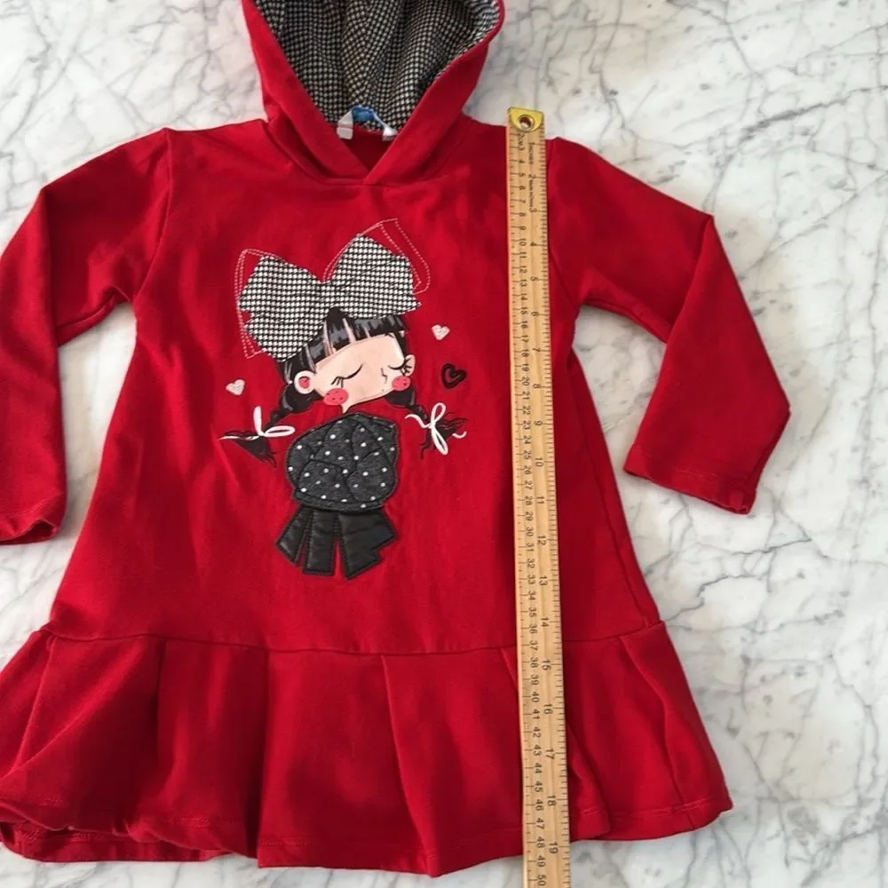 Mayoral Girls Red Hooded Dress Sz 4T